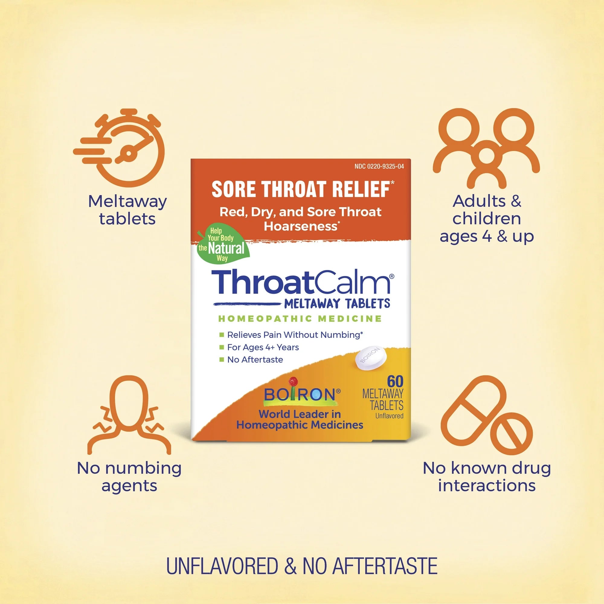 ThroatCalm by Boiron Homeopathic Medicine For Sore Throat Relief - 60 Tablet