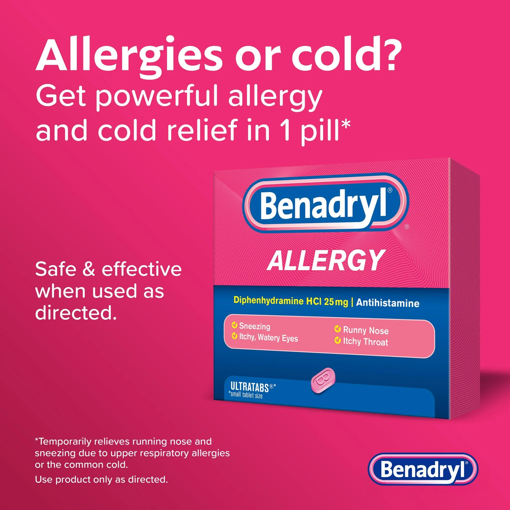 Benadryl Ultratabs Antihistamine Cold & Allergy Relief Tablets, 24 Count