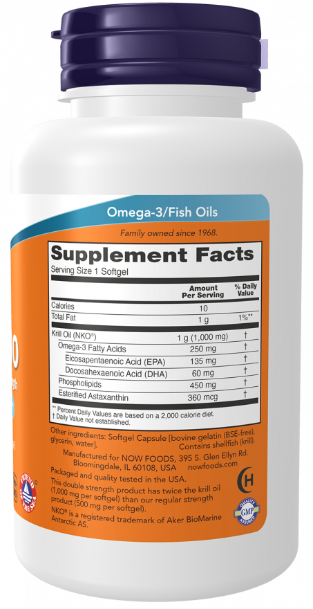 NOW Foods, Neptune Krill 1000, Double Strength, 1,000 mg, 60 Softgels