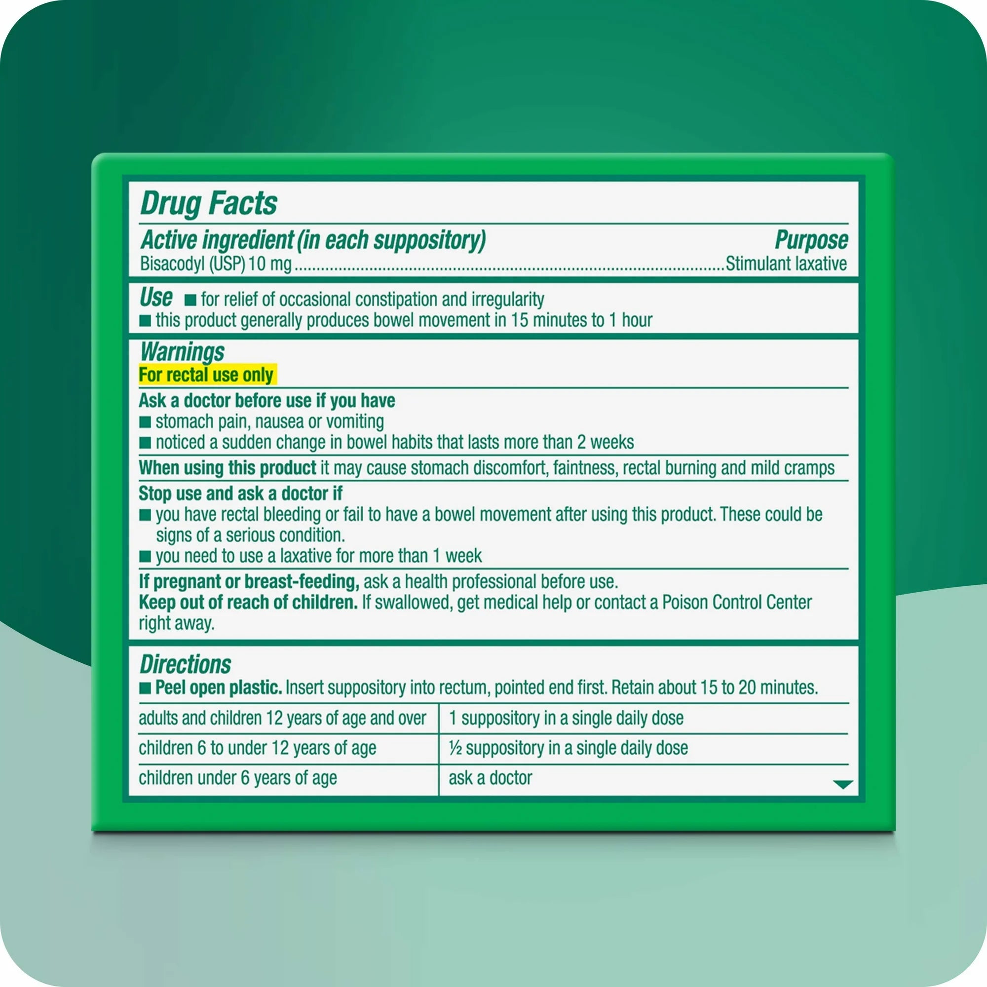 Dulcolax Laxative Suppository for Gentle, Overnight Constipation Relief with Bisacodyl USP 10 mg, 16ct.