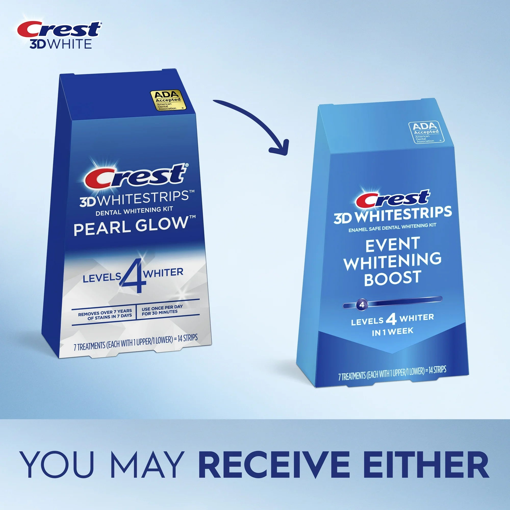 Crest 3D White strips Event Whitening Boost at-home Teeth Whitening Kit, 7 Treatments, 4 Levels Whiter