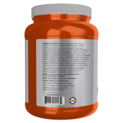 NOW Foods Whey Protein with Matcha, 26 g Protein, 2 lb