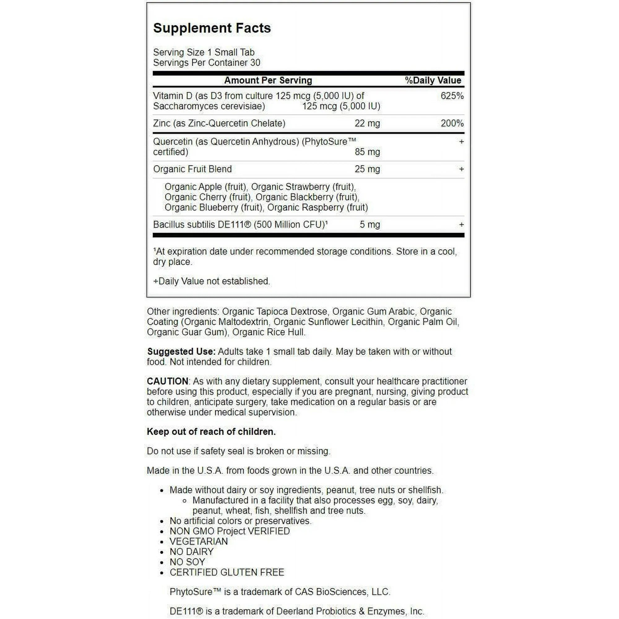 Dr. Formulated Vitamin D3 5000 IU and Zinc 30ct TABLETS
