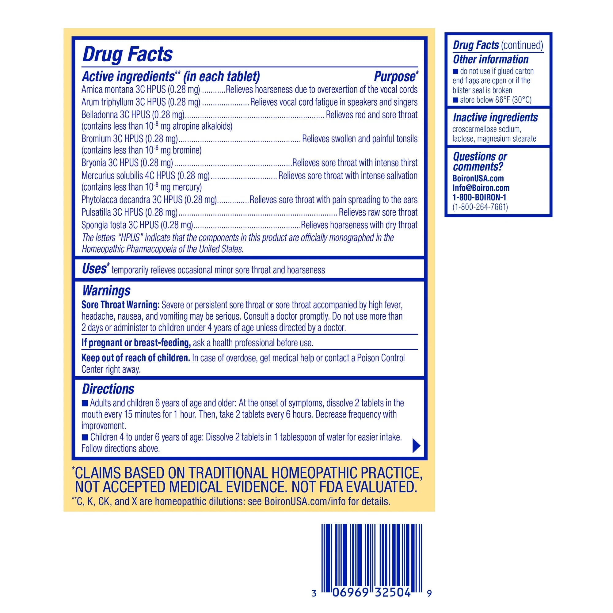 ThroatCalm by Boiron Homeopathic Medicine For Sore Throat Relief - 60 Tablet