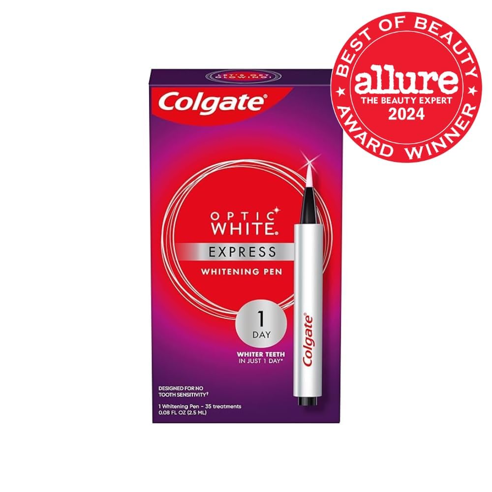 Colgate Optic White Express Teeth Whitening Pen with 35 Treatments, Enamel Safe, Designed for No Tooth Sensitivity, 0.08 oz