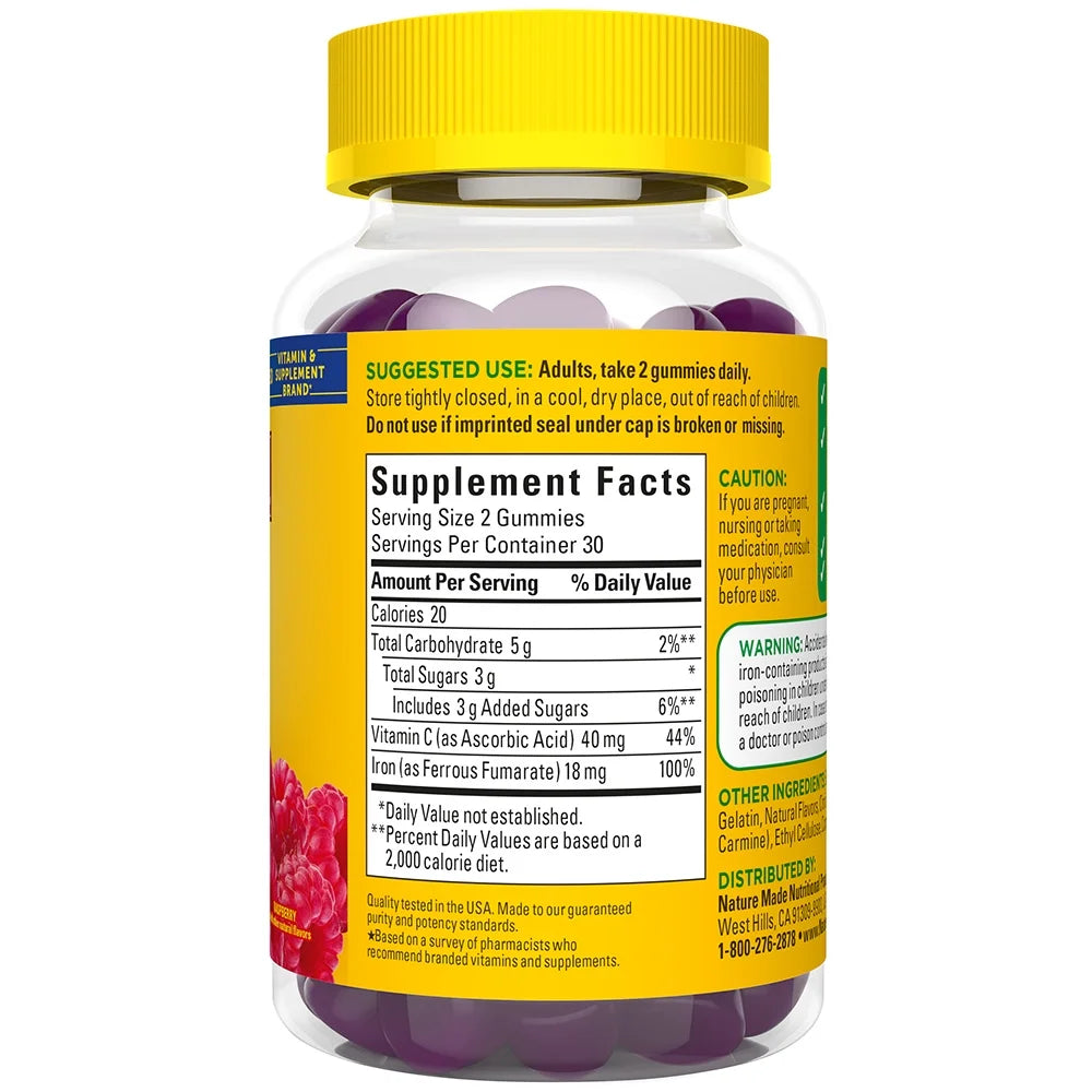 Nature Made Iron 18 mg Per Serving with Vitamin C Gummies, Dietary Supplement, 60 Count