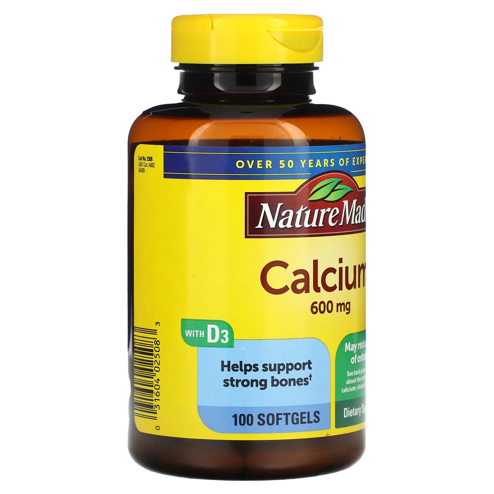Nature Made Calcium 600 mg with Vitamin D3 Softgels, Dietary Supplement, 100 Count
