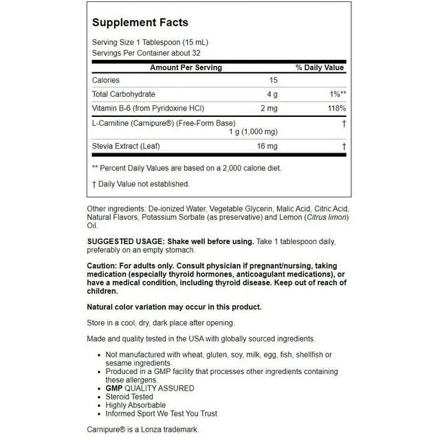 NOW Foods, Sports, Liquid L-Carnitine, Citrus, 1,000 mg, 16 fl oz (473 ml)