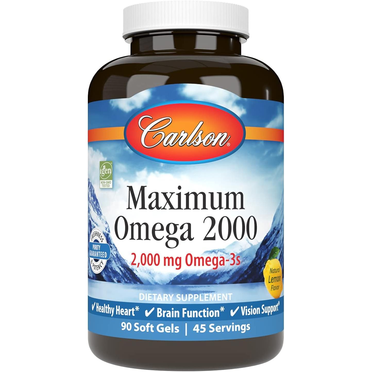 Carlson - Maximum Omega 2000 mg Omega-3 Fatty Acids Lemon - 90 Softgels
