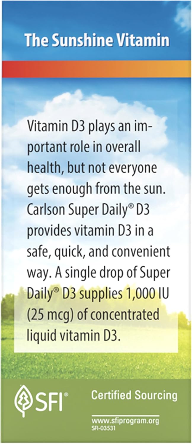 Carlson, Super Daily® D3, 25 mcg (1,000 IU), 0.35 fl oz (10.3 ml)