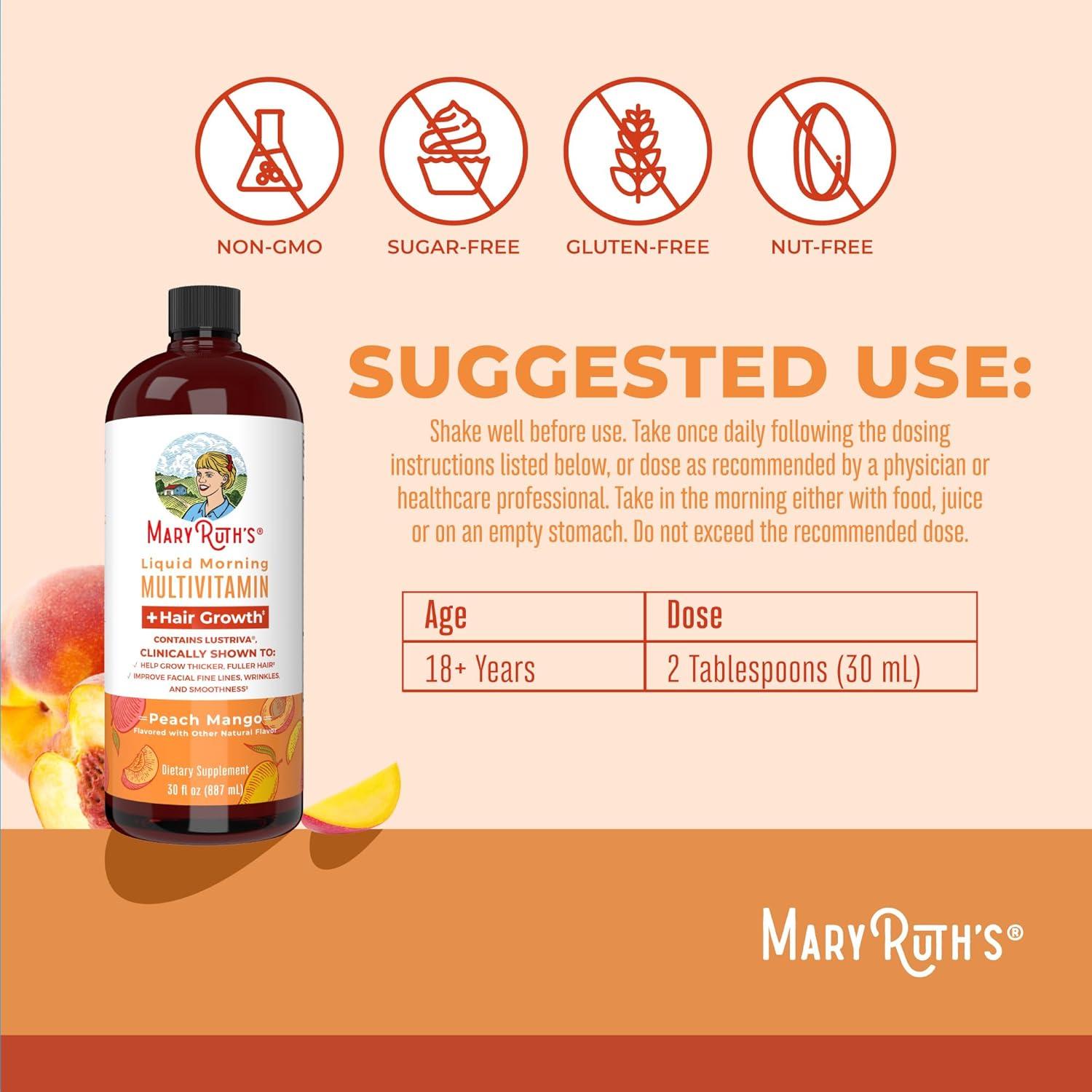 MaryRuth's, Liquid Morning Multivitamin + Hair Growth , Peach Mango, 30 fl oz (887 ml)