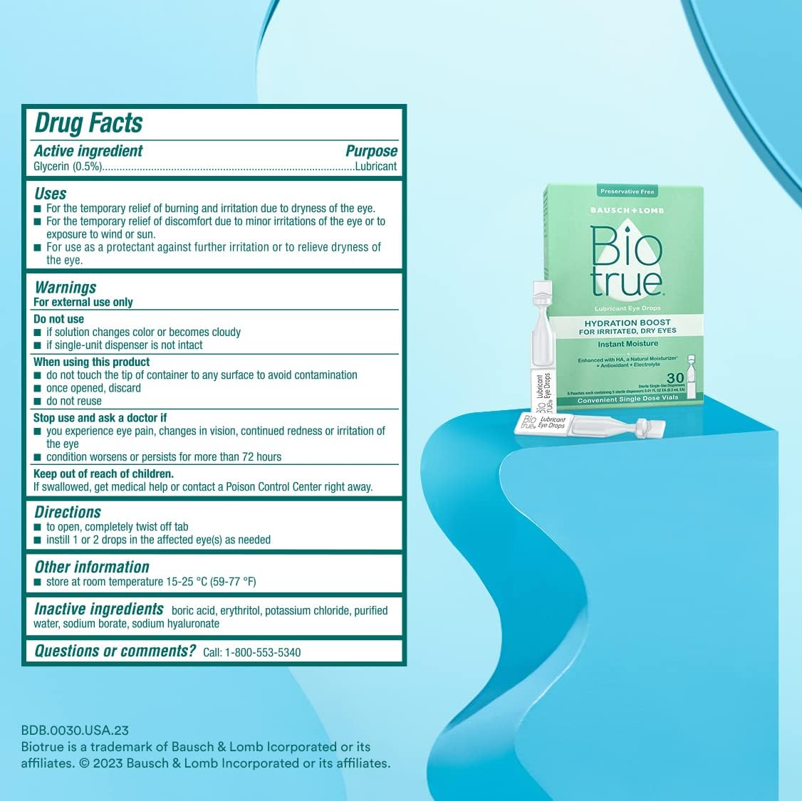 Biotrue Hydration Boost Lubricant Eye Drops 30 Single Dose Vials