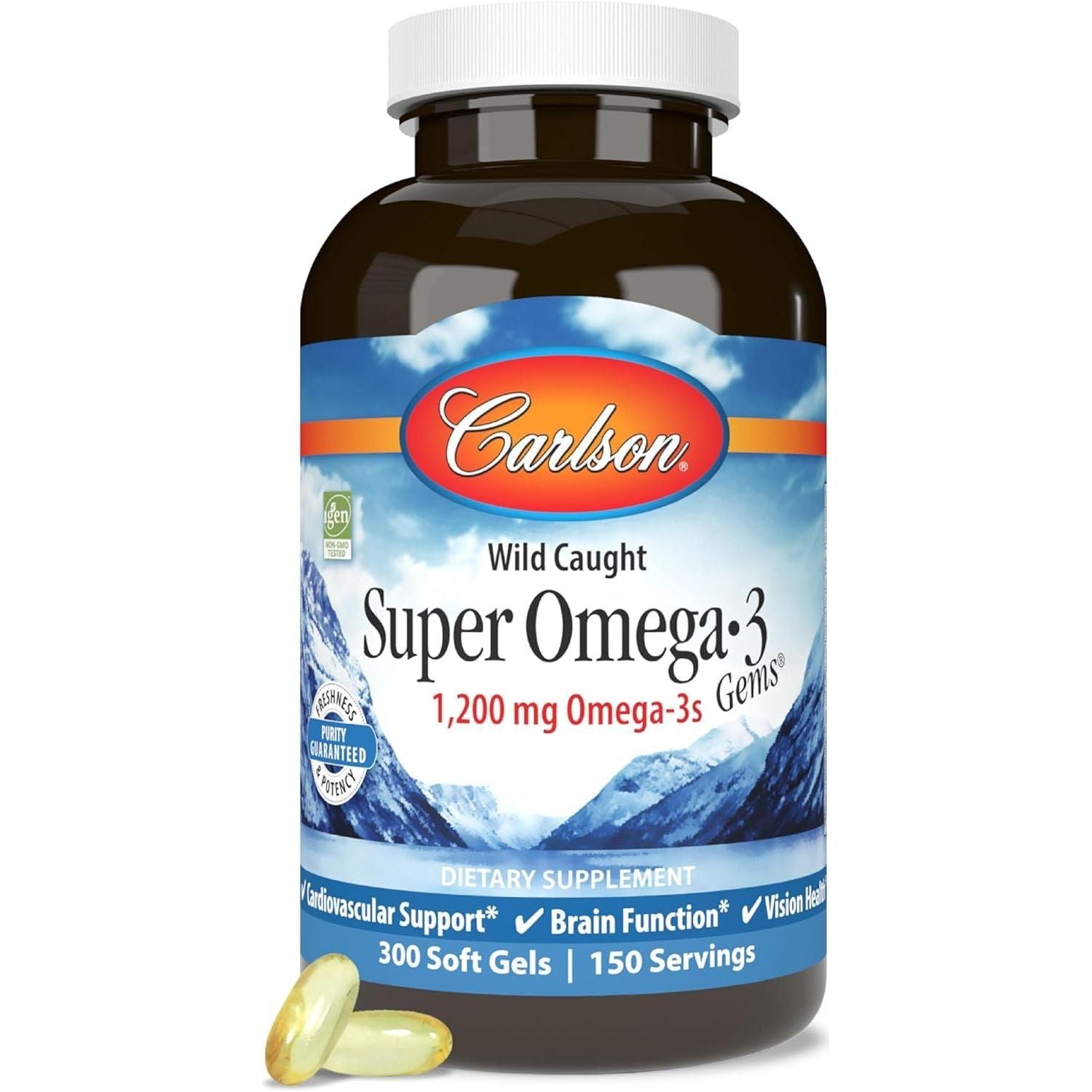 Carlson - Super Omega-3 Gems, 1200 mg Omega-3 Fatty Acids Sustainably Sourced Capsules 300 Softgels