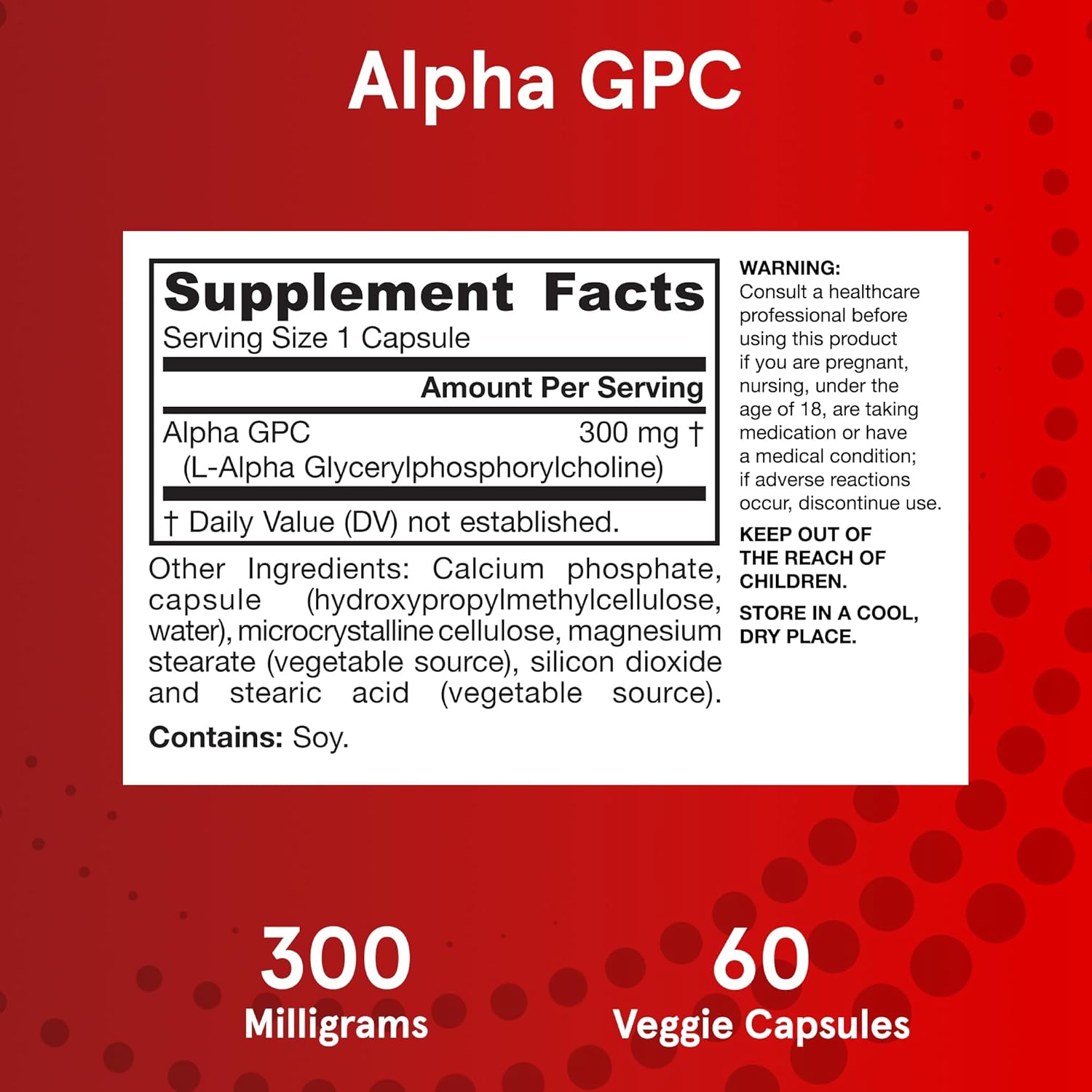 Jarrow Formulas, Alpha GPC, 300 mg, 60 Veggie Capsules