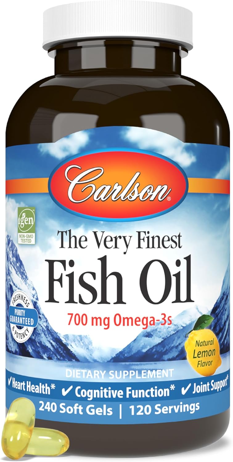 Carlson, The Very Finest Fish Oil, Natural Lemon, 700 mg, 240 Soft Gels (350 mg per Soft Gel)