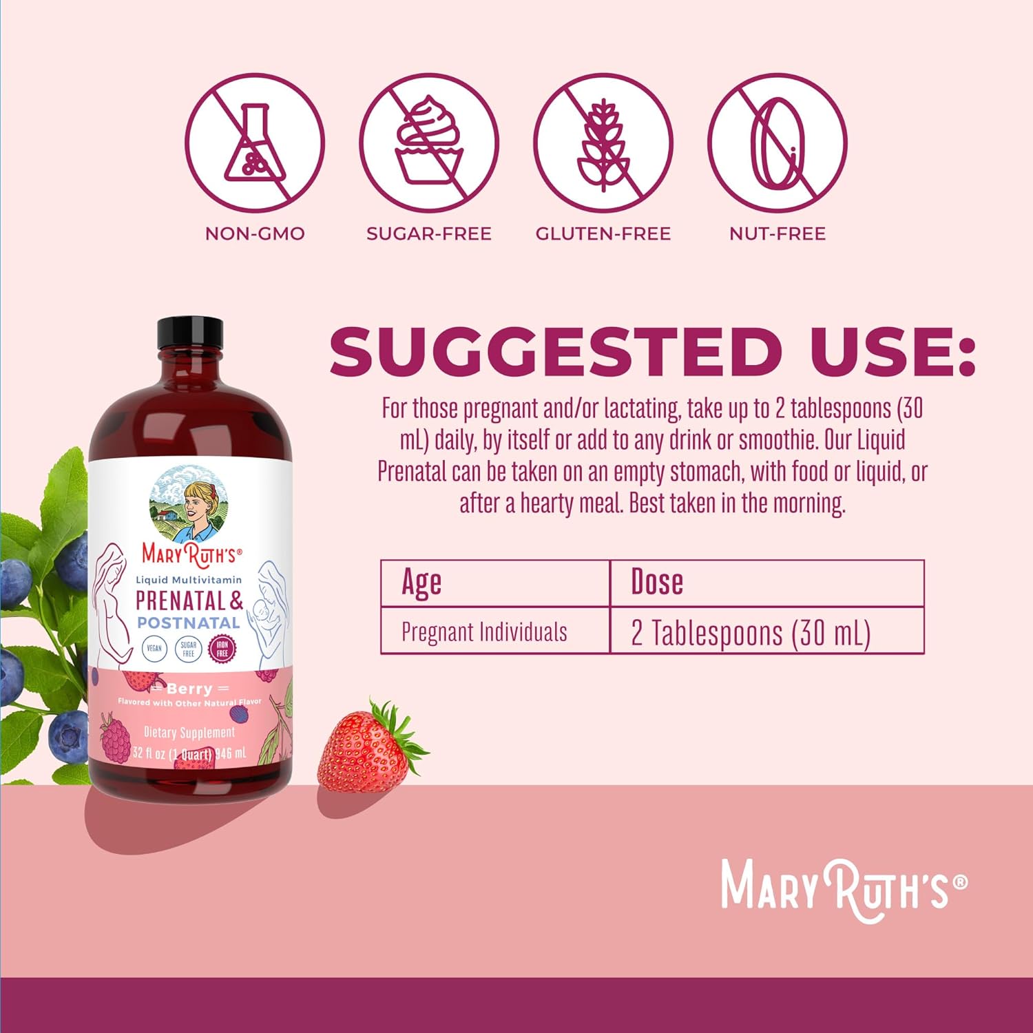 MaryRuth's, Liquid Multivitamin Prenatal & Postnatal, Berry, 32 fl oz (946 ml)