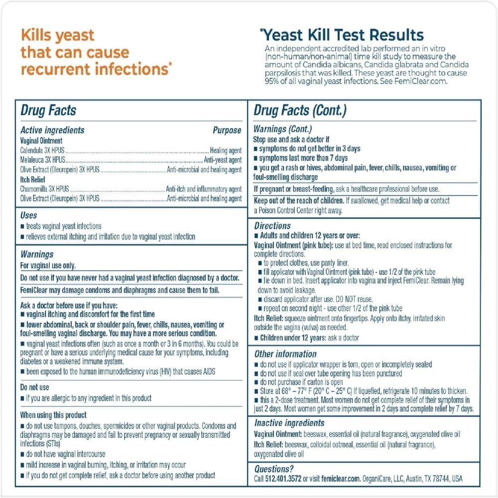 FemiClear 2-Day Dose Yeast Infection and Itch Control Ointment,
