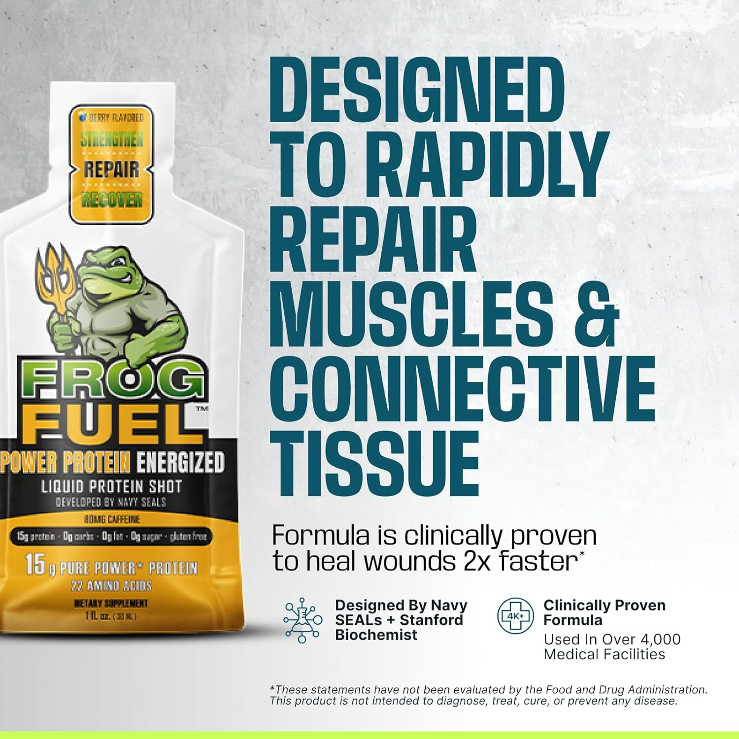 Frog Fuel Power Energized Protein Shot, 80mg Caffeine, Berry, 1 oz Packets, 24 Pack