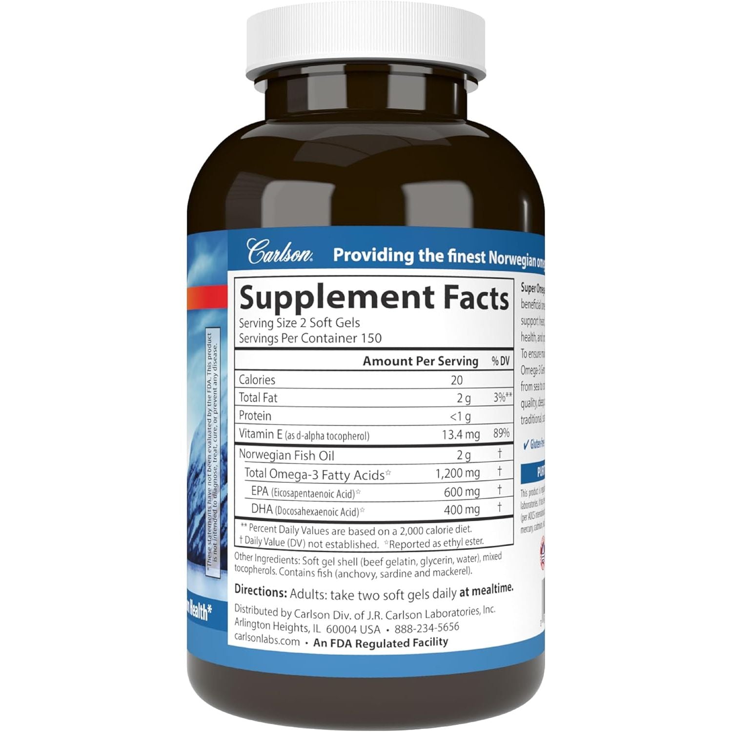 Carlson - Super Omega-3 Gems, 1200 mg Omega-3 Fatty Acids Sustainably Sourced Capsules 300 Softgels