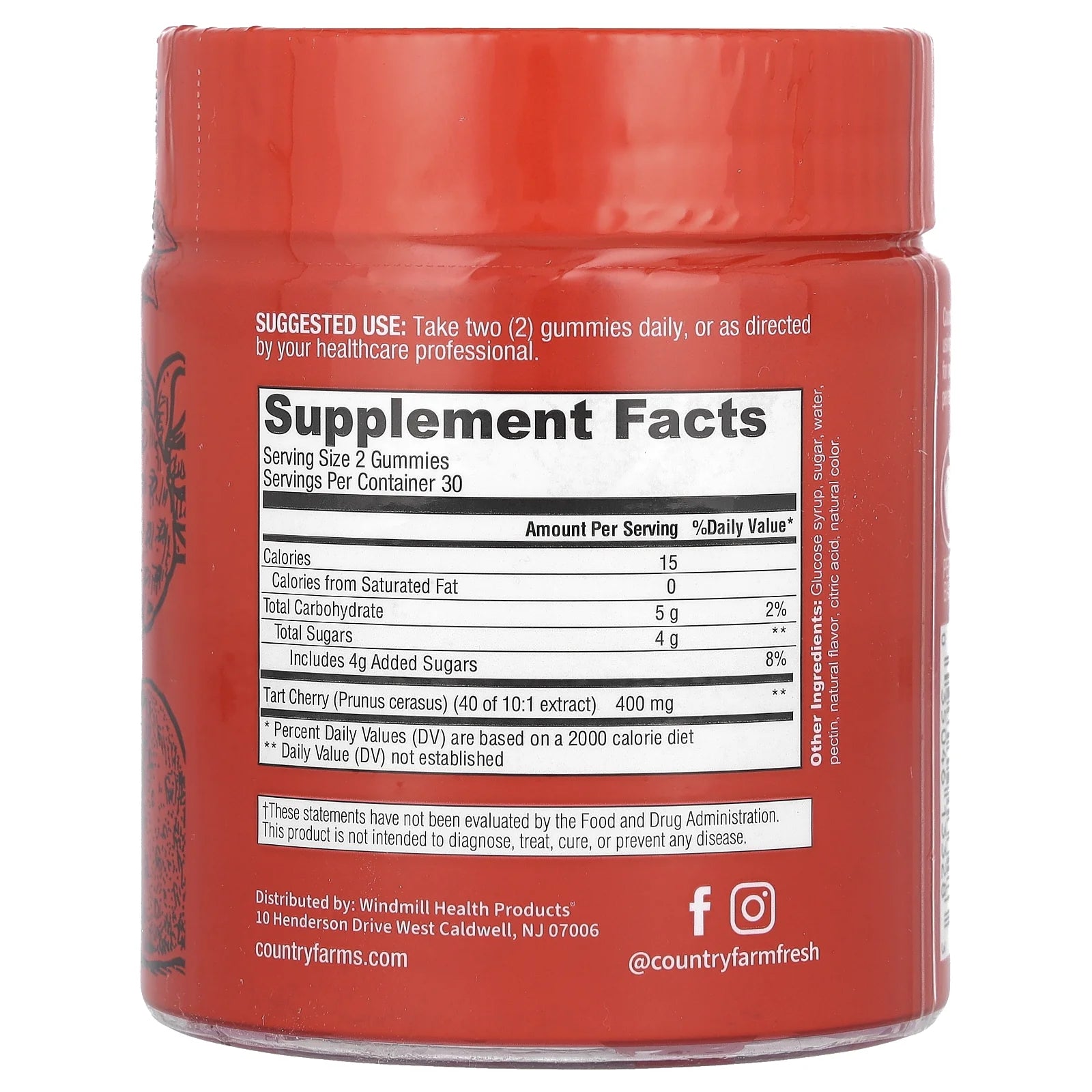 Country Farms Tart Cherry, Daily Metabolic Support, Cherry, 60 Gummies (200 mg per Gummy)