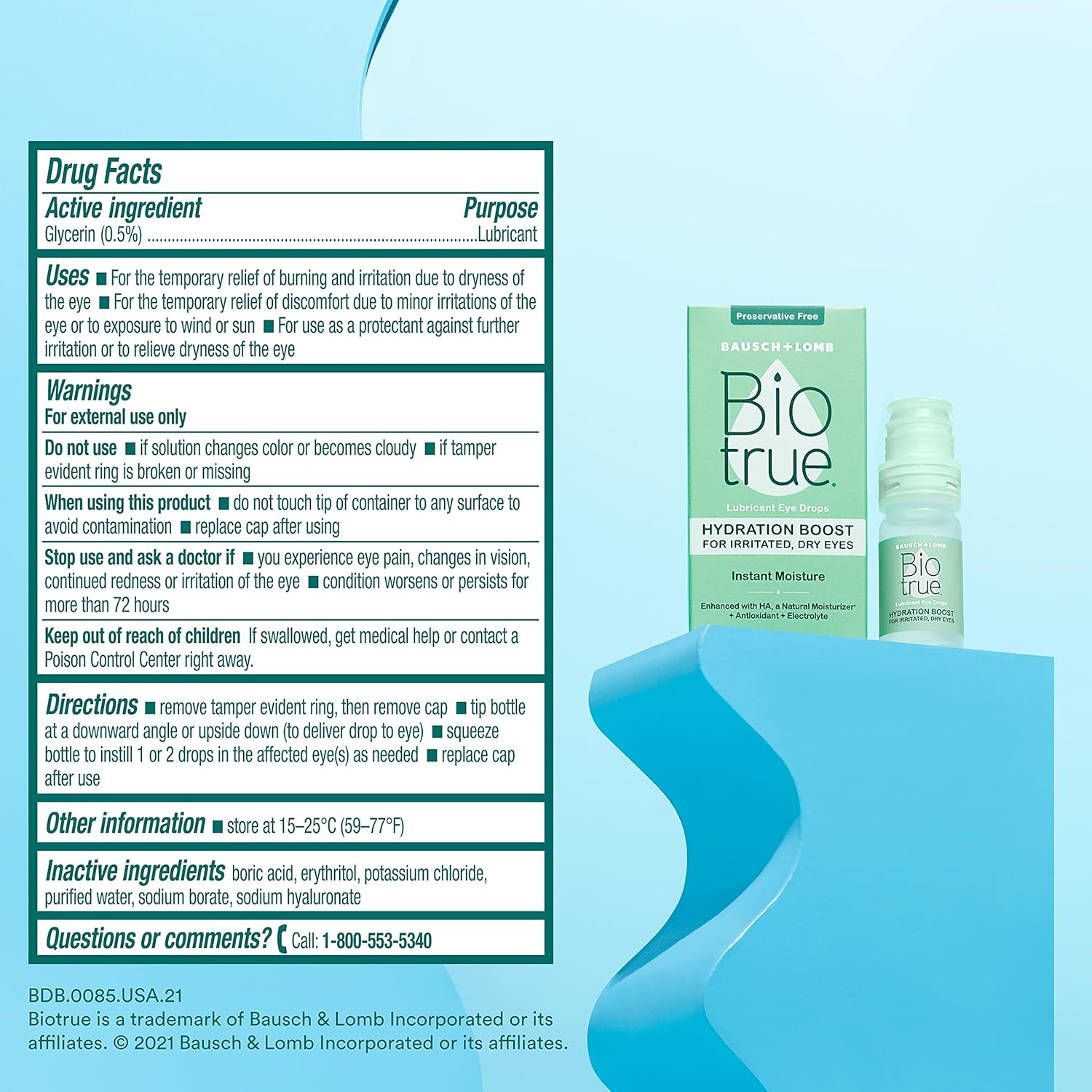 Biotrue Hydration Boost Eye Drops for Irritated and Dry Eyes, 0.33 FL OZ (10 mL), Pack of 2