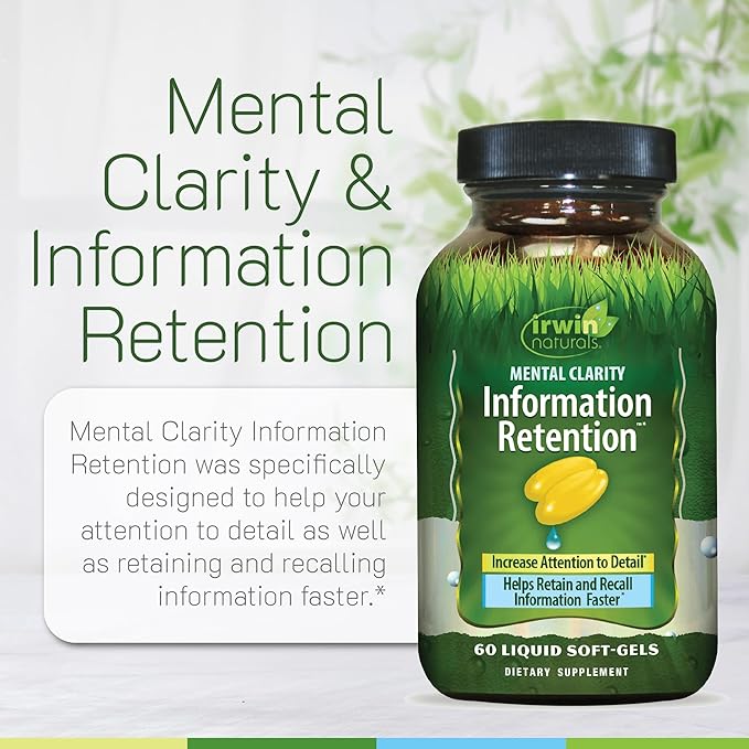 Irwin Naturals Mental Clarity Information Retention - 60 Liquid Soft-Gels - Helps Increase Attention to Detail & Retain and Recall Information Faster - 30 Total Servings