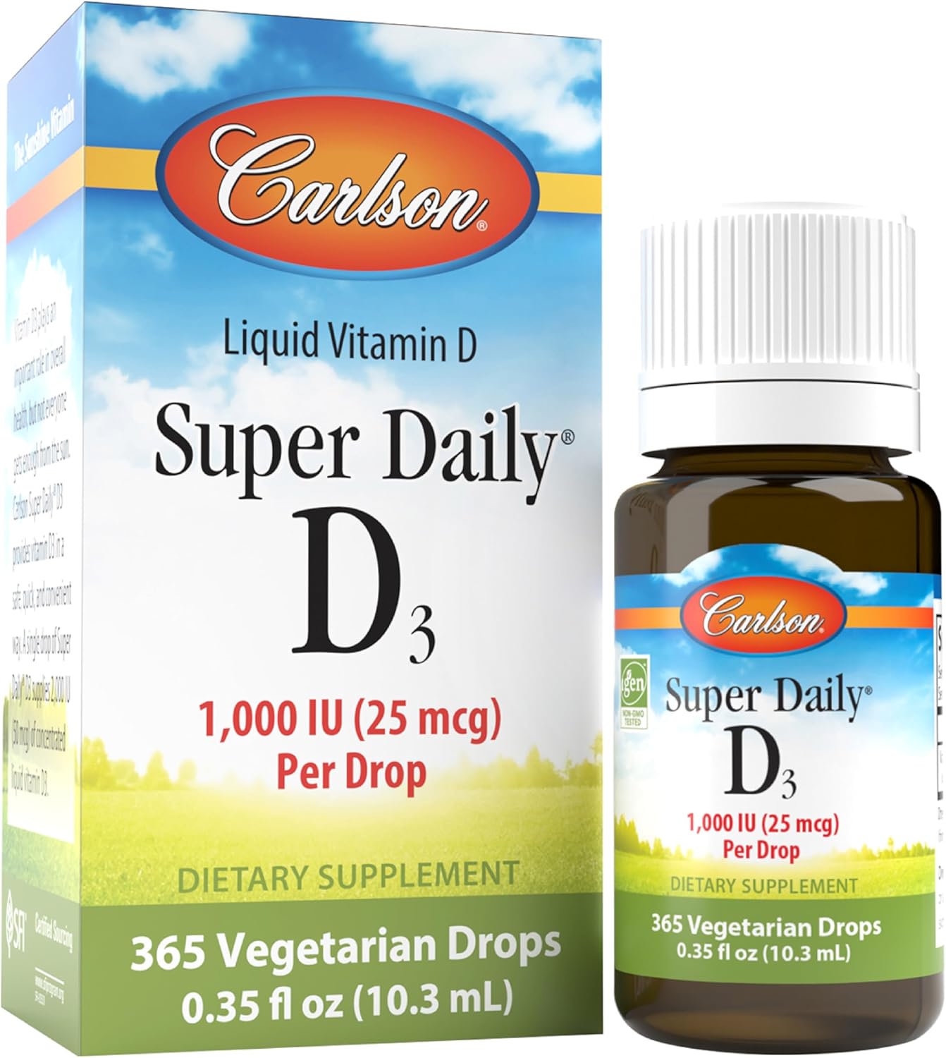 Carlson, Super Daily® D3, 25 mcg (1,000 IU), 0.35 fl oz (10.3 ml)