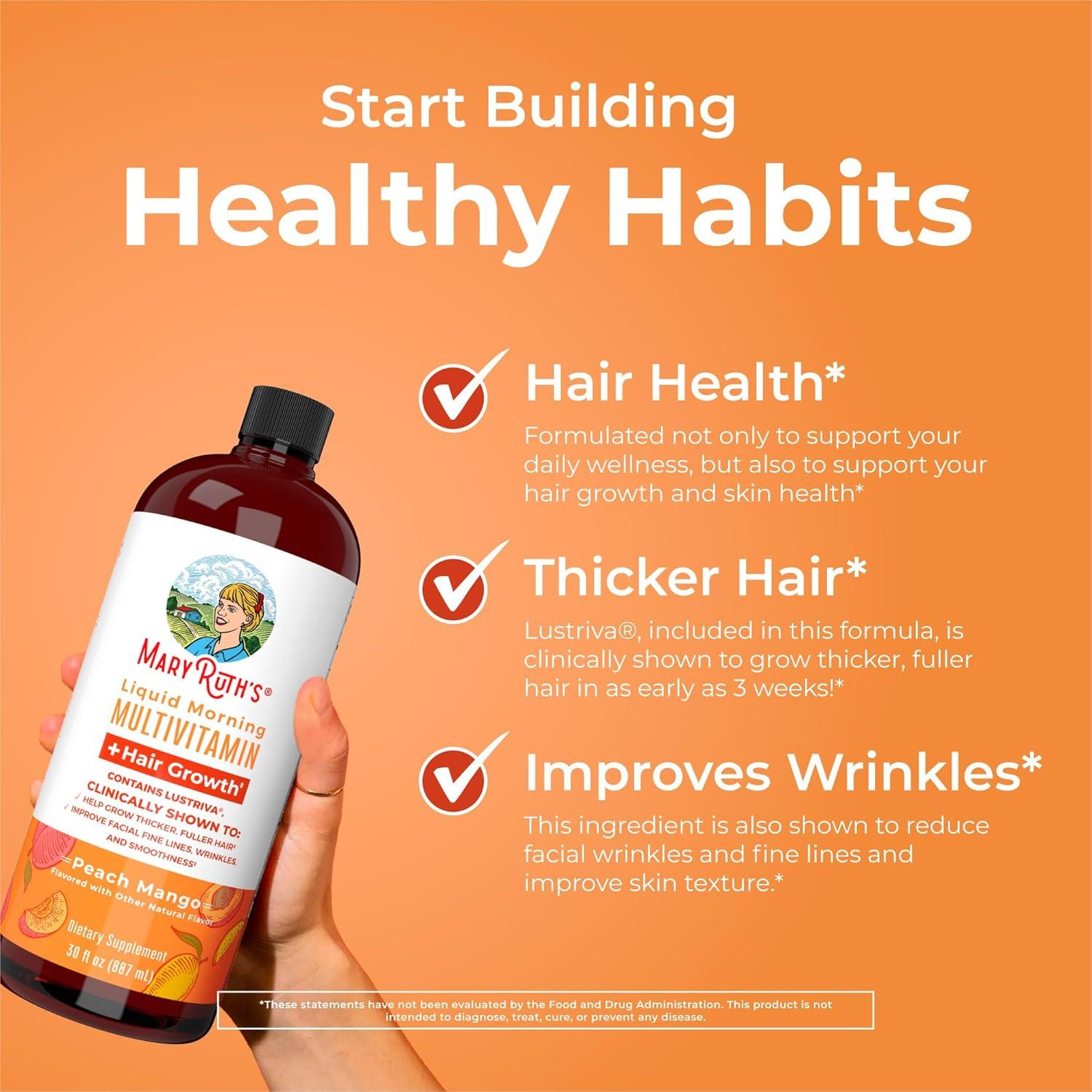 MaryRuth's, Liquid Morning Multivitamin + Hair Growth , Peach Mango, 30 fl oz (887 ml)