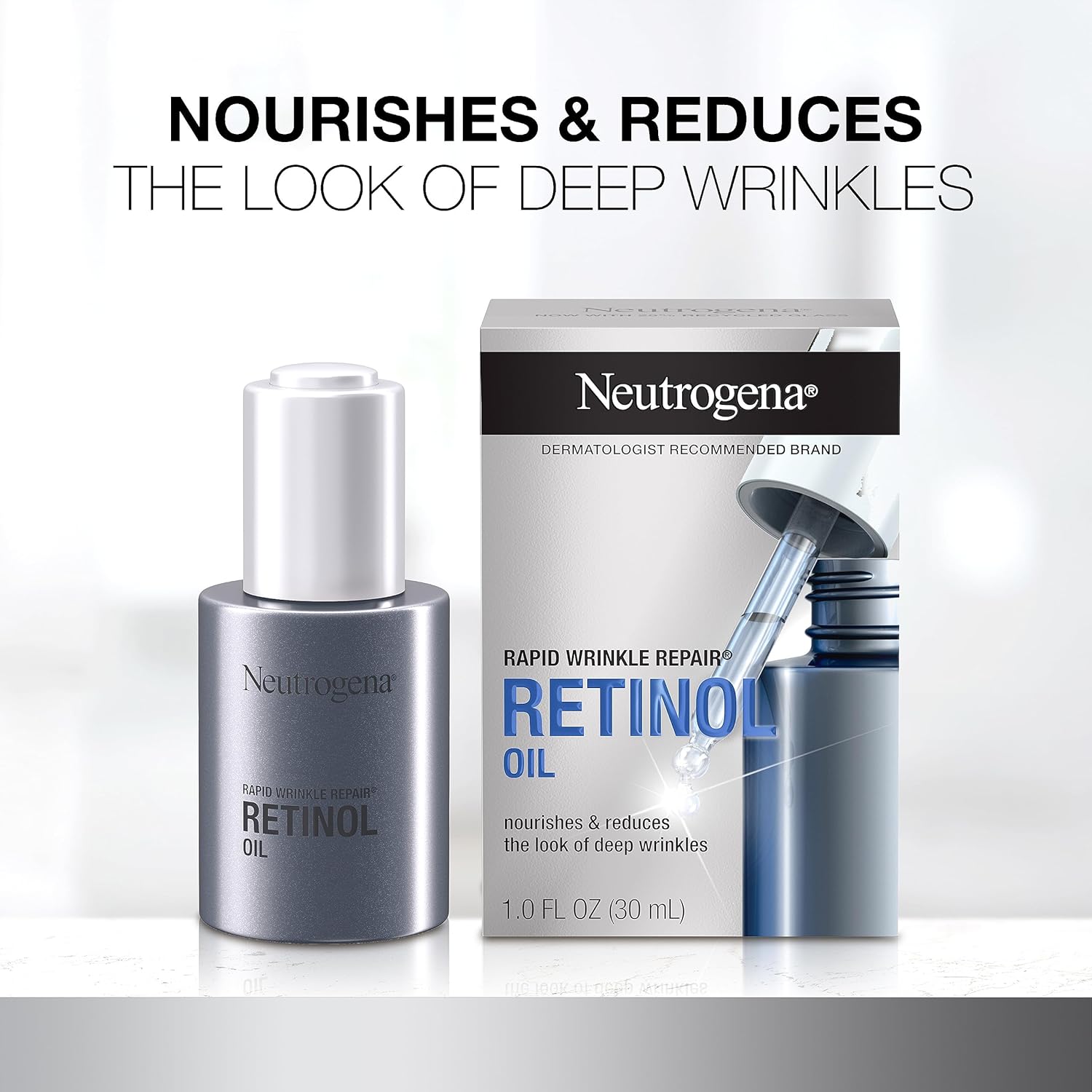 Neutrogena Retinol Face Oil .3% Concentrated, Rapid Wrinkle Repair, Daily Anti-Aging Face Serum to Fight Fine Lines, Deep Wrinkles, & Dark Spots, 1.0 fl. oz