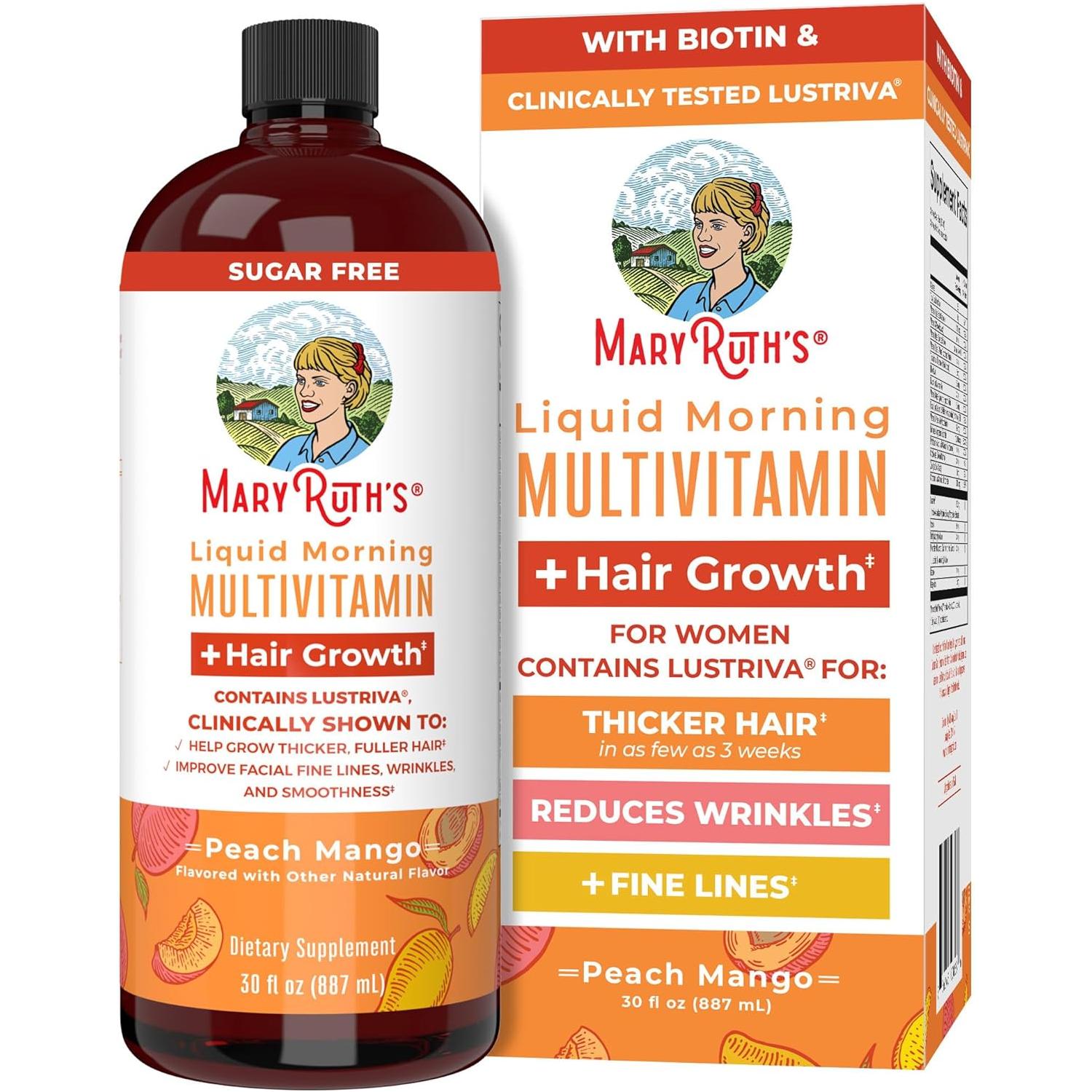 MaryRuth's, Liquid Morning Multivitamin + Hair Growth , Peach Mango, 30 fl oz (887 ml)