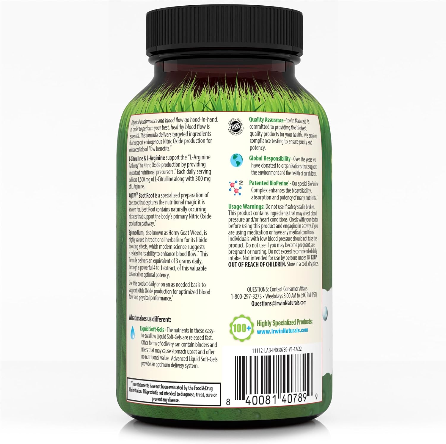 Irwin Naturals, L-Citrulline + L-Arginine, Booster for Men, 60 Liquid Soft-Gels