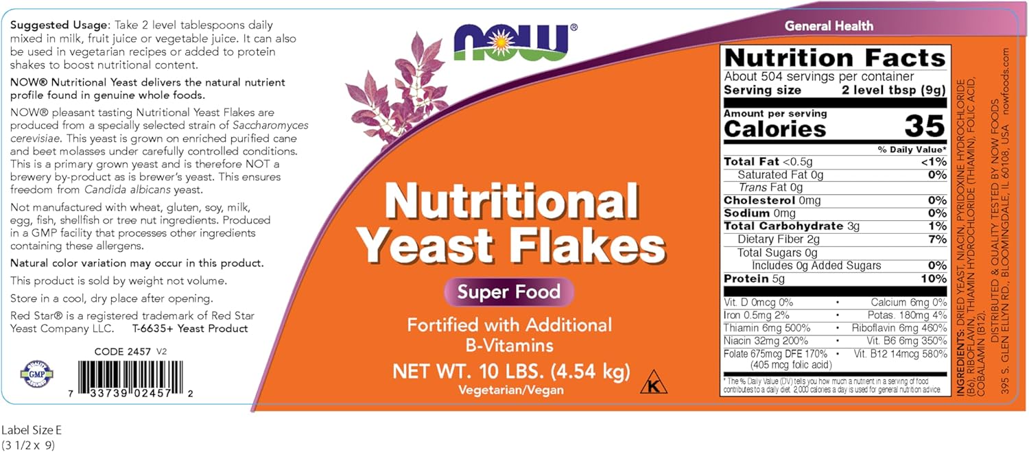 NOW Foods Supplements, Nutritional Yeast Flakes, Fortified with Additional B-Vitamins, Super Food, 10-Pound