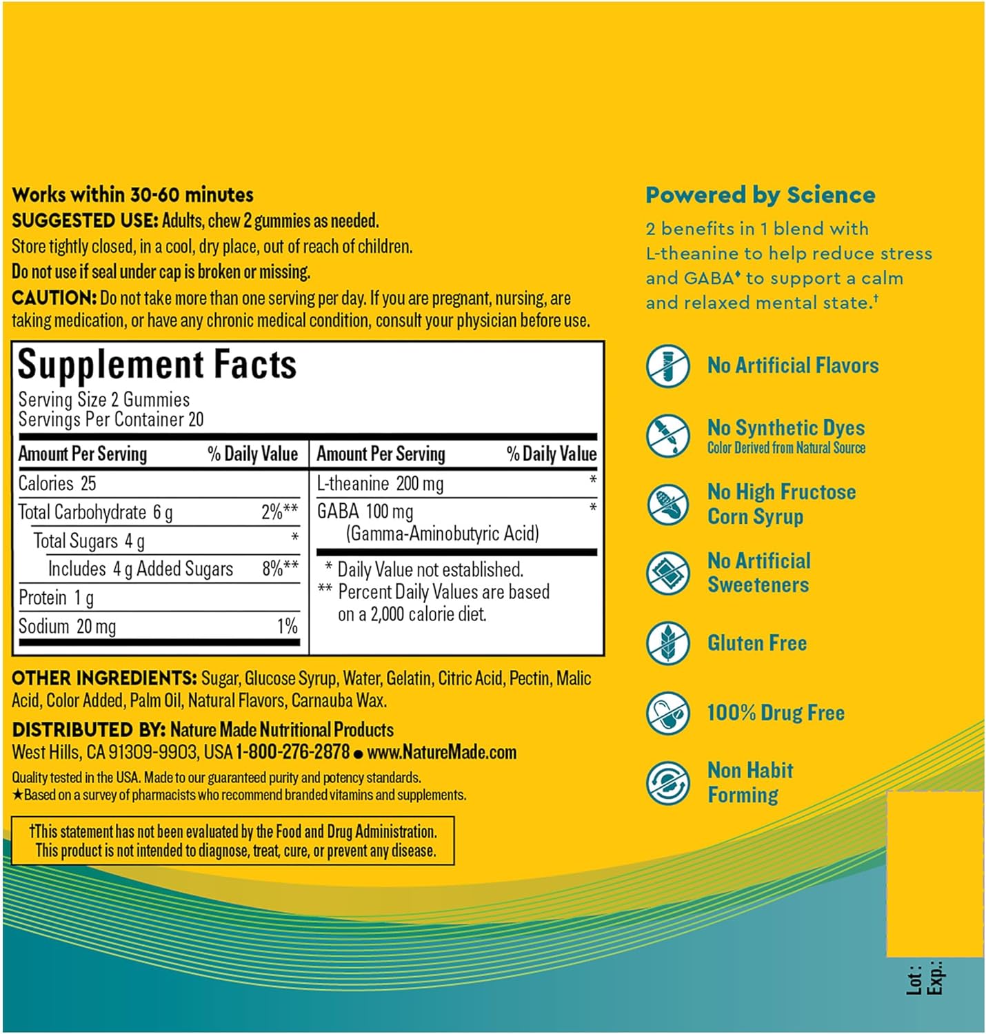 Nature Made Wellblends Stress Relief Gummies, L theanine 200mg to Help Reduce Stress, with GABA 100mg, Same Day Stress Support, 40 Strawberry Flavor Gummies