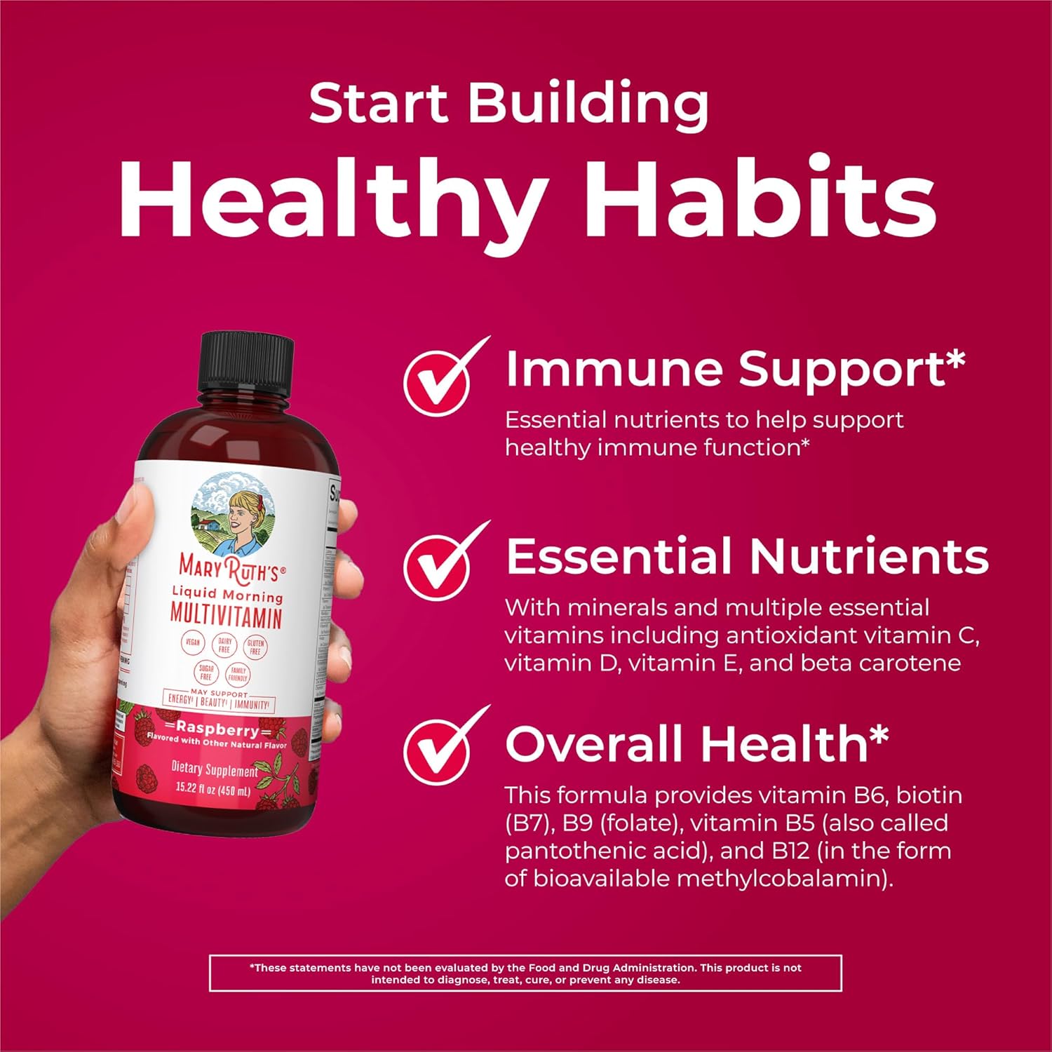 MaryRuth's, Liquid Morning Multivitamin, Raspberry, 15.22 fl oz (450 ml)