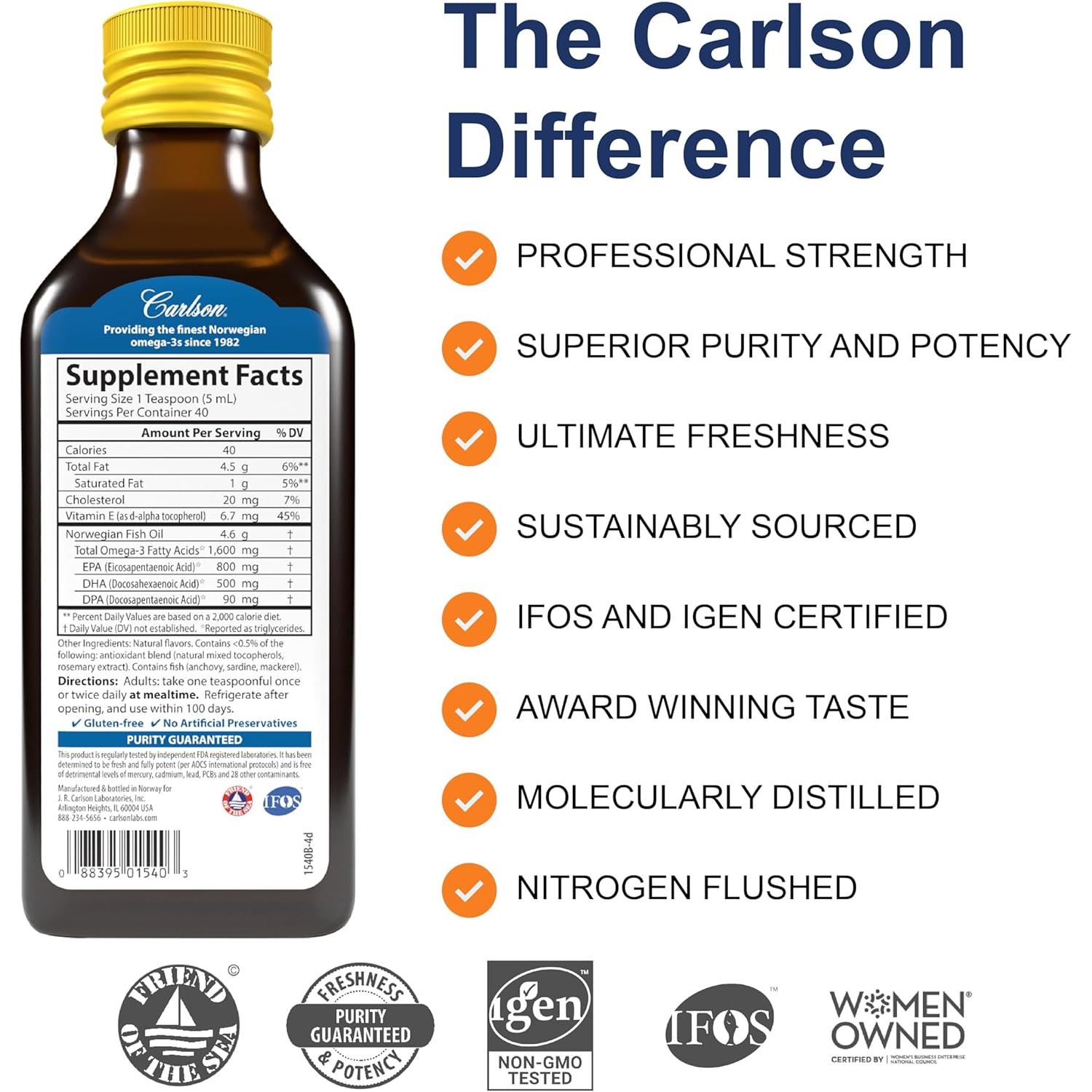 Carlson, Norwegian, The Very Finest Fish Oil, Natural Lemon, 6.7 fl oz (200 ml)