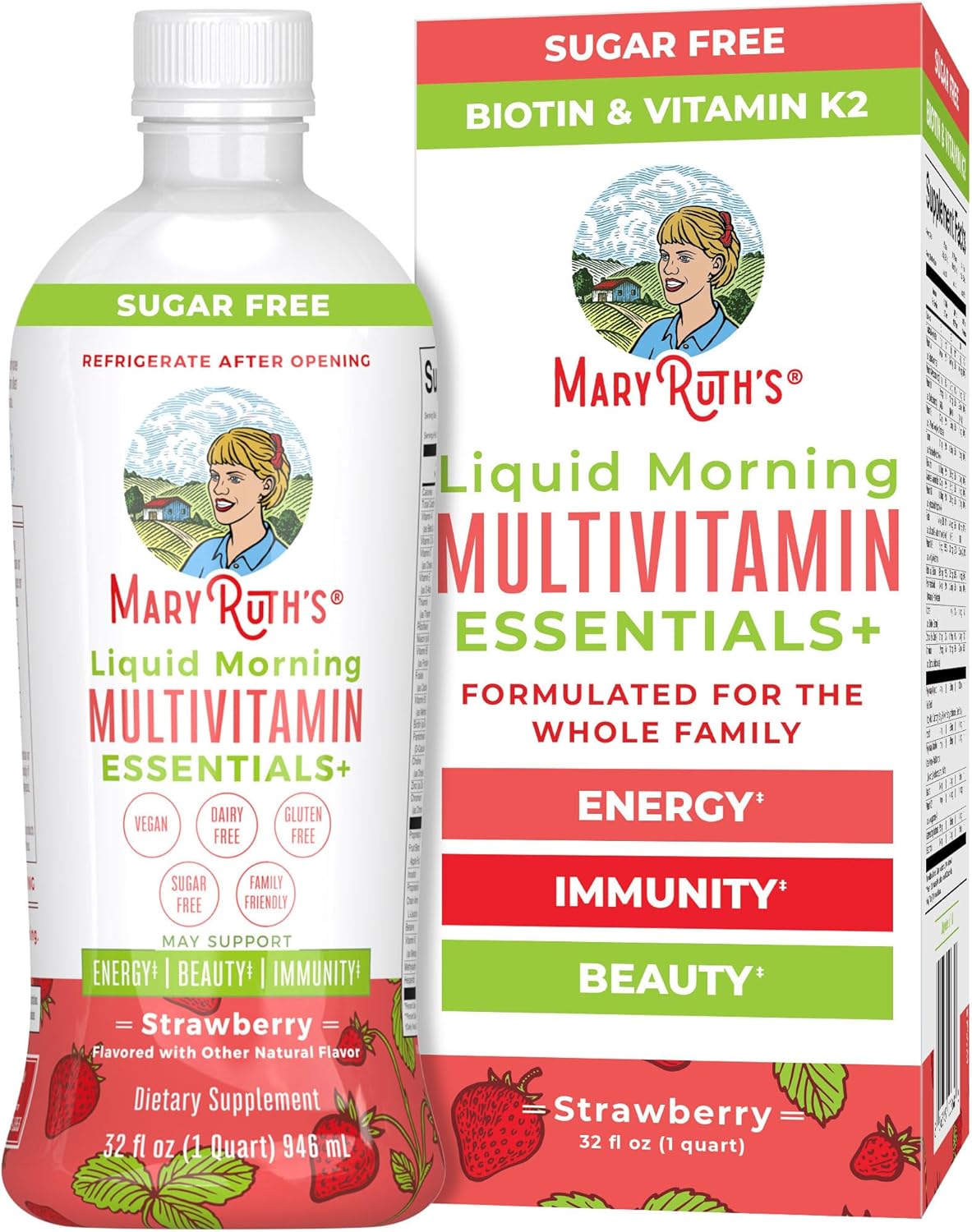 MaryRuth's, Liquid Morning Multivitamin Essentials+, Strawberry, 32 fl oz (946 ml)