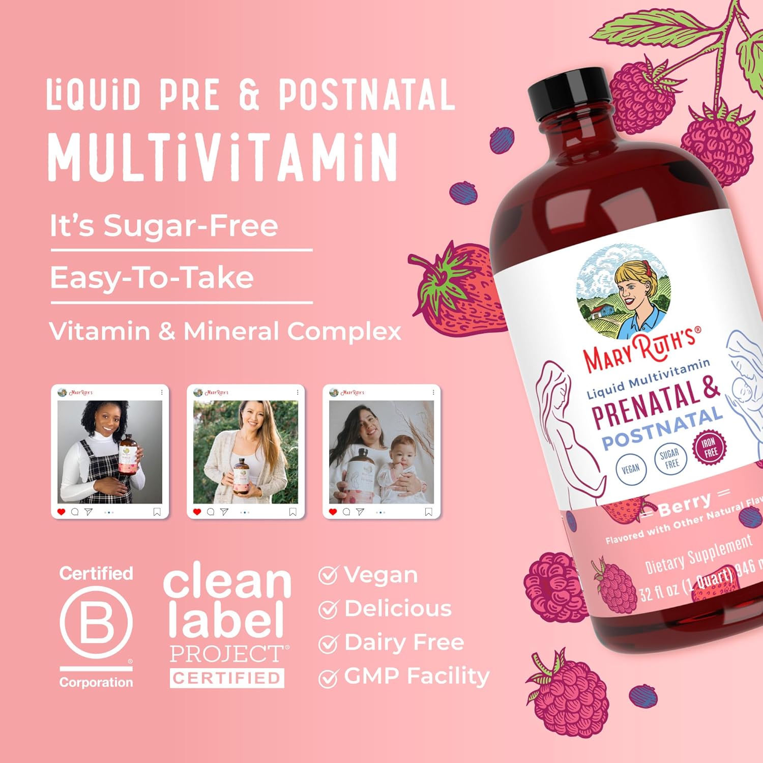 MaryRuth's, Liquid Multivitamin Prenatal & Postnatal, Berry, 32 fl oz (946 ml)