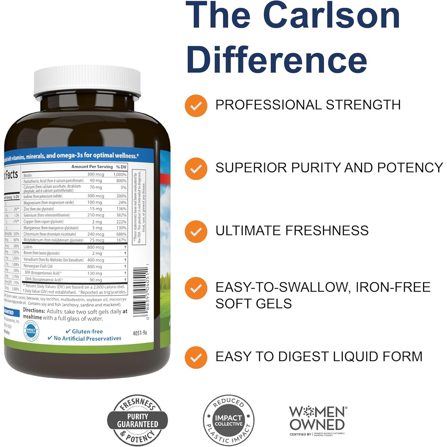 Carlson Super 2 Daily Vitamins and Minerals - 120 Softgels