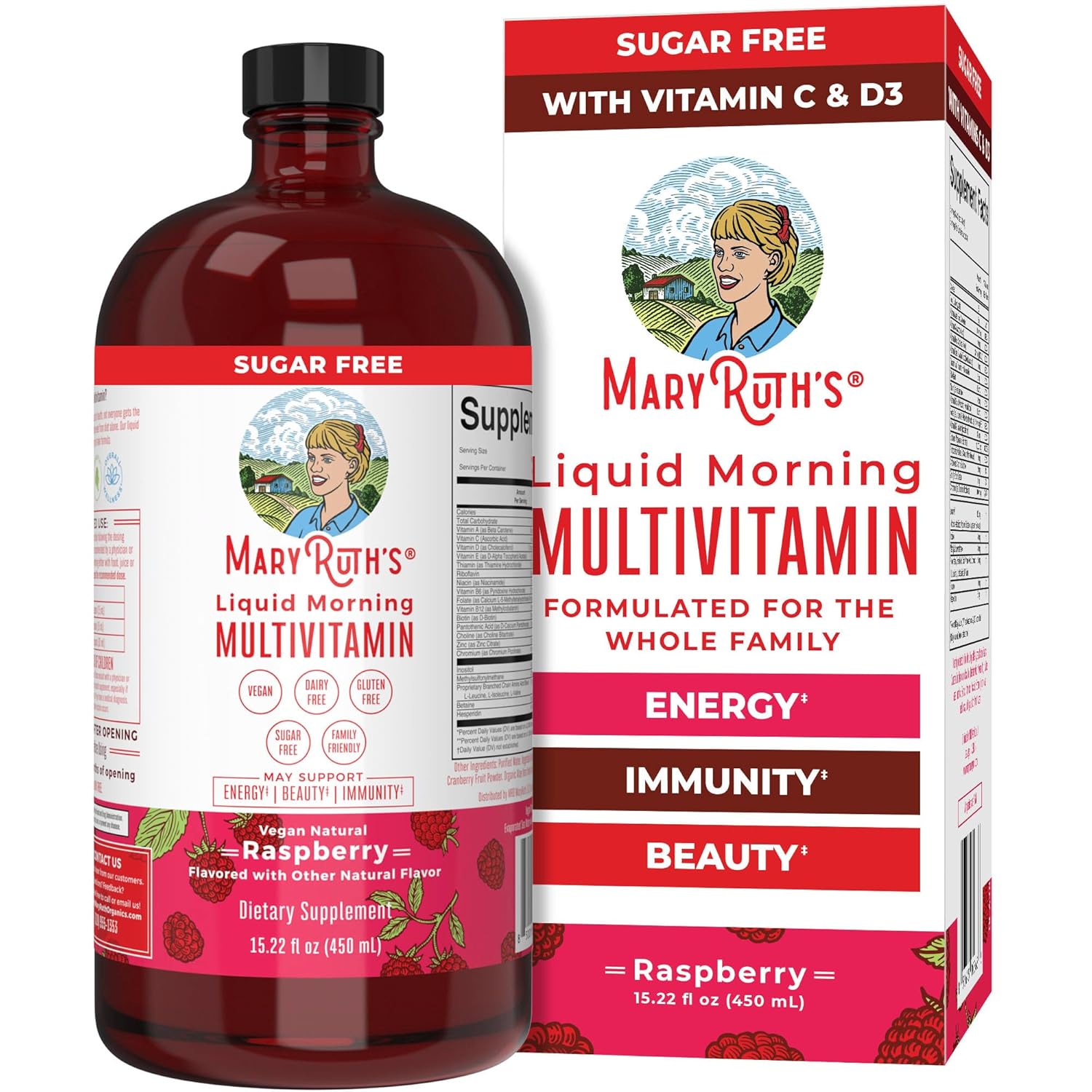 MaryRuth's, Liquid Morning Multivitamin, Raspberry, 15.22 fl oz (450 ml)