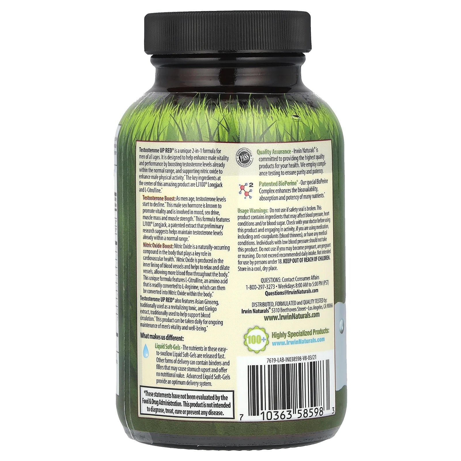 Irwin Naturals, Testosterone UP RED® with Nitric Oxide Booster, 60 Liquid Soft-Gels