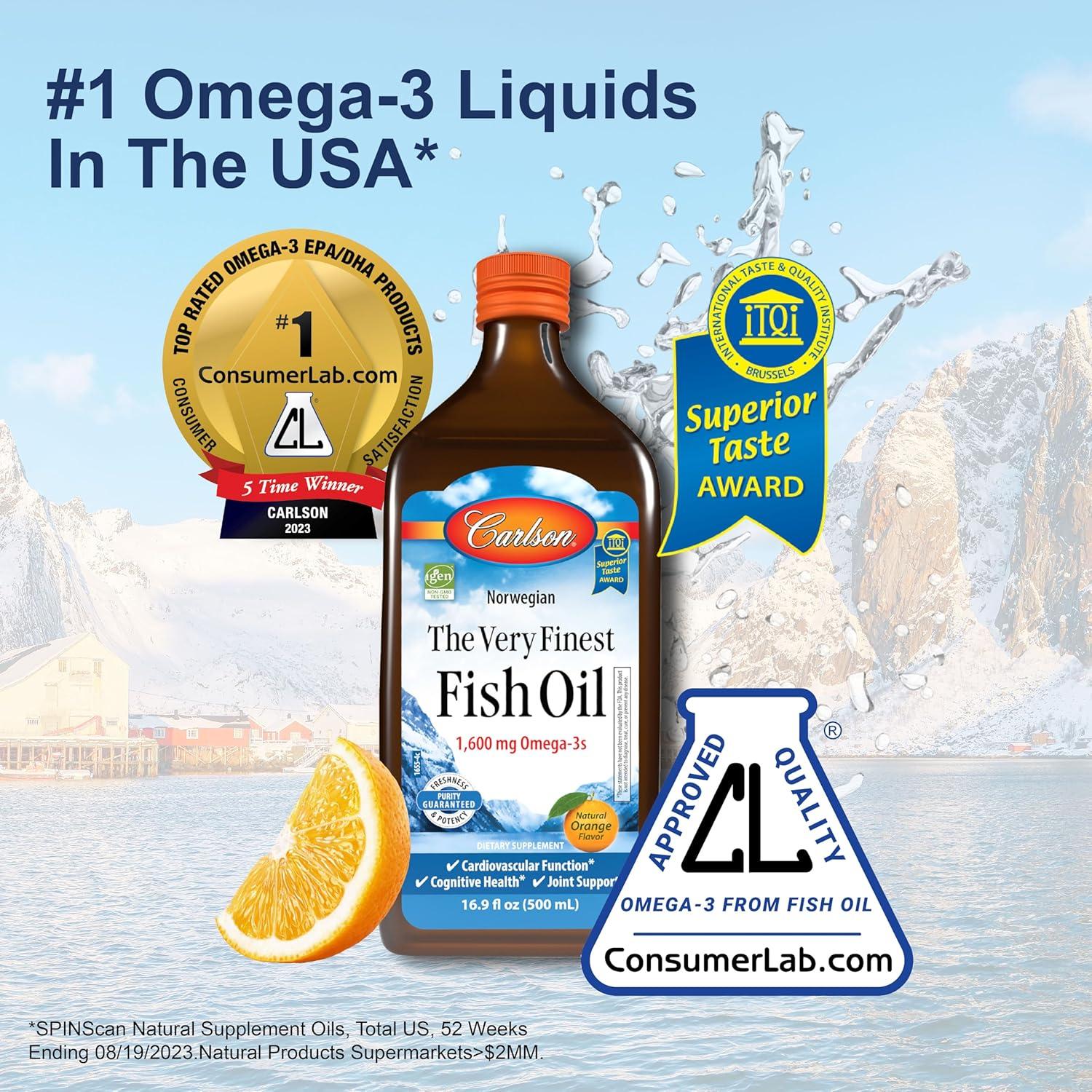 Carlson, Norwegian, The Very Finest Fish Oil, Natural Orange , 1,600 mg, 16.9 fl oz (500 ml)