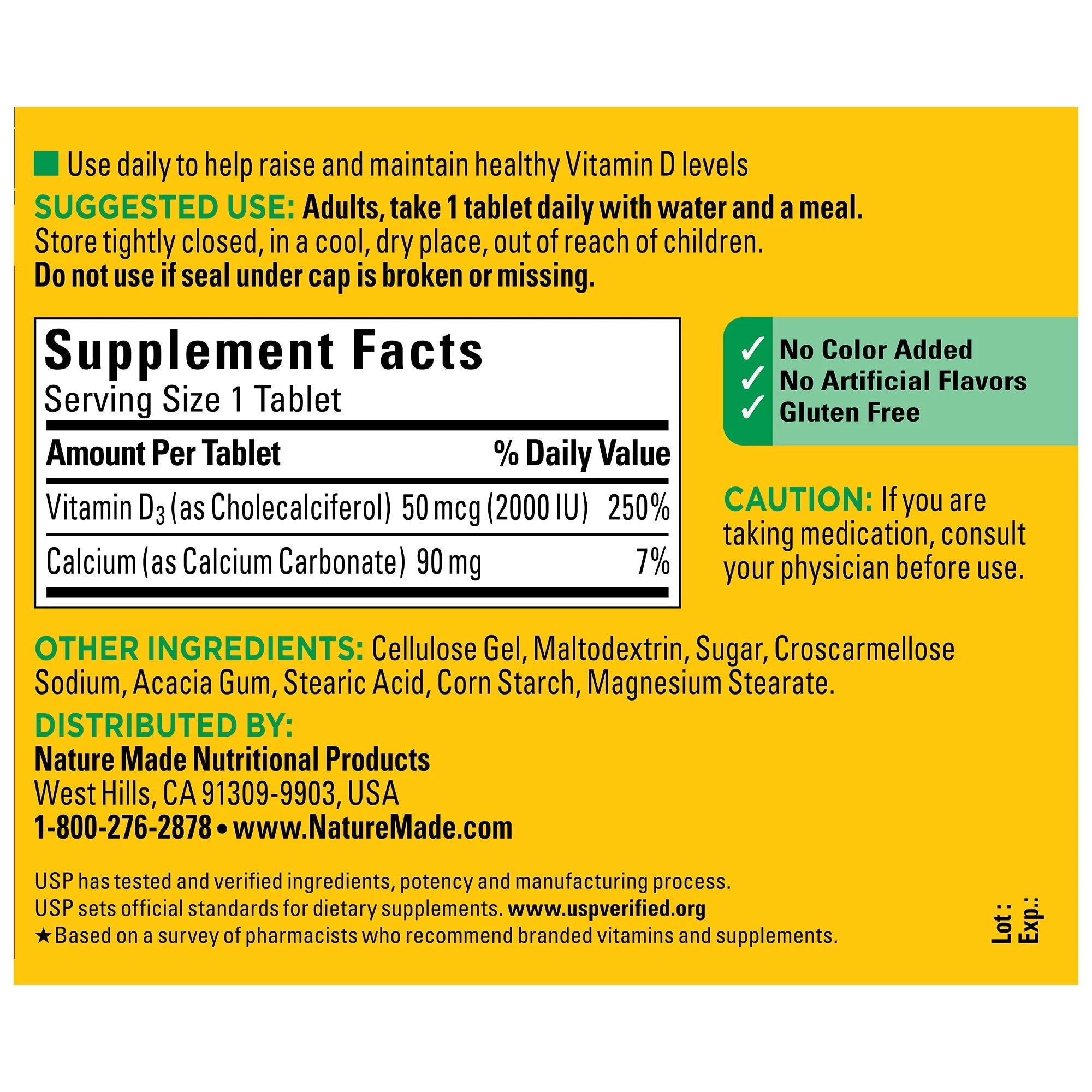 Nature Made Vitamin D3 2000 IU (50 mcg) Tablets, Vitamin D Supplement for Bone and Immune Health Support, 220 Count