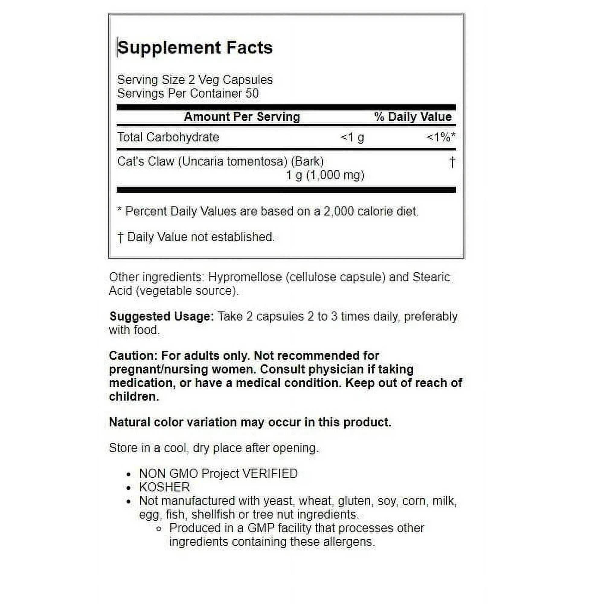 NOW Foods, Cat's Claw, 500 mg, 100 Veg Capsules