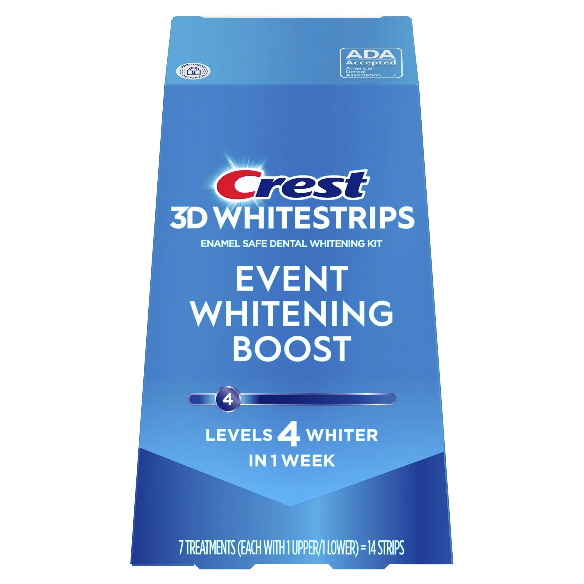 Crest 3D White strips Event Whitening Boost at-home Teeth Whitening Kit, 7 Treatments, 4 Levels Whiter