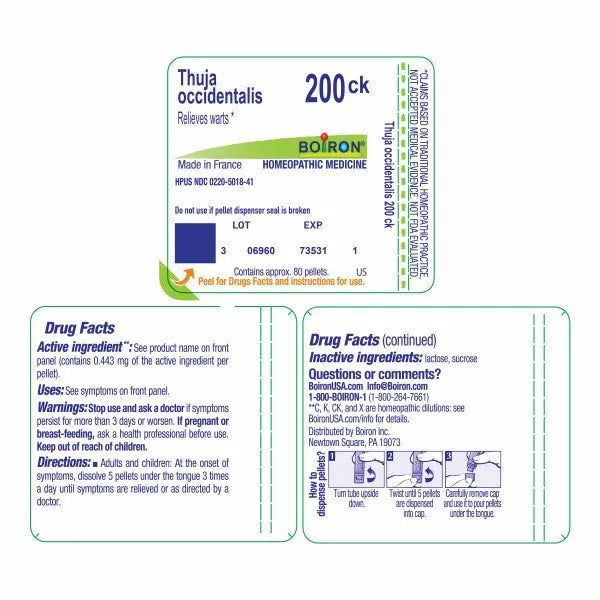 Thuja Occidentalis 200CK by Boiron Homeopathic Single Medicine For First Aid - 80 Pellet