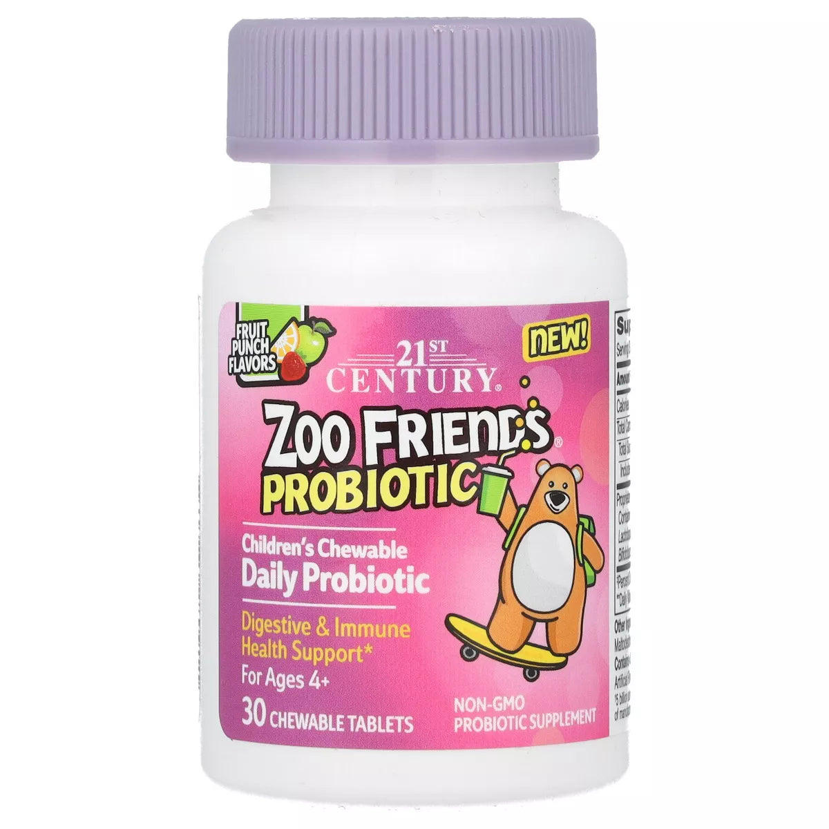 21st Century Zoo Friends, Children's Chewable Probiotic, Age 4+, Fruit Punch, 30 Chewable Tablets