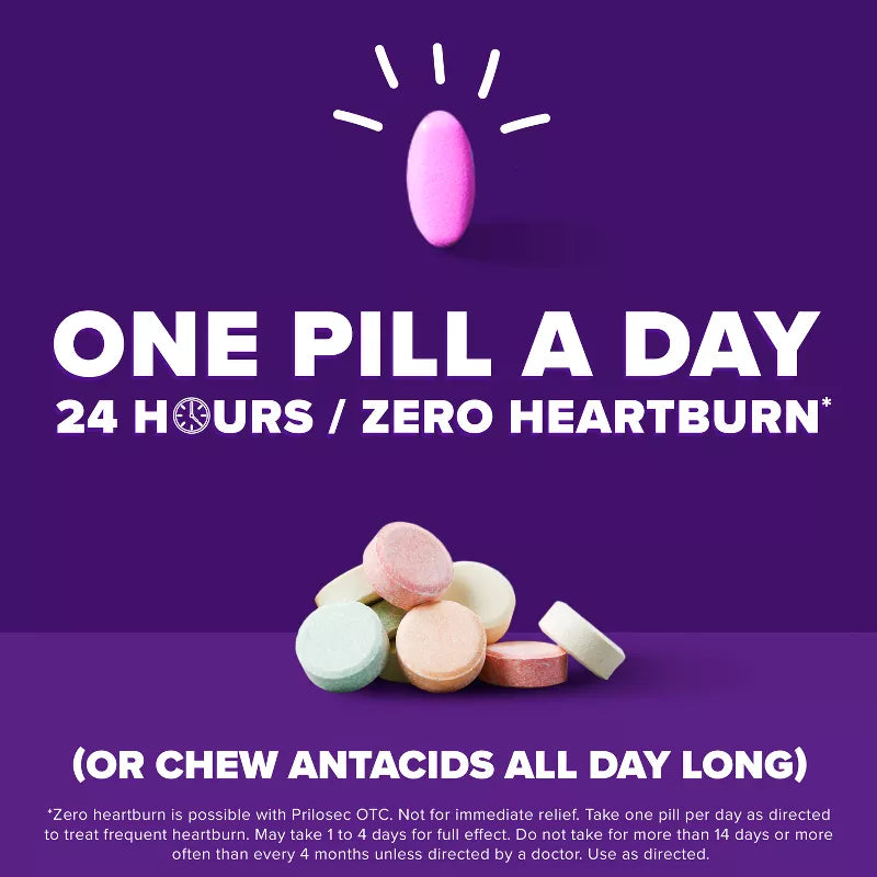 Prilosec OTC Omeprazole 20mg Delayed-Release Acid Reducer for Heartburn Relief Wildberry Tablets - 42ct