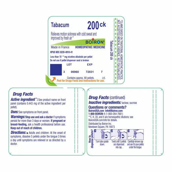 Tabacum 200CK by Boiron Homeopathic Single Medicine For Digestive - 80 Pellet