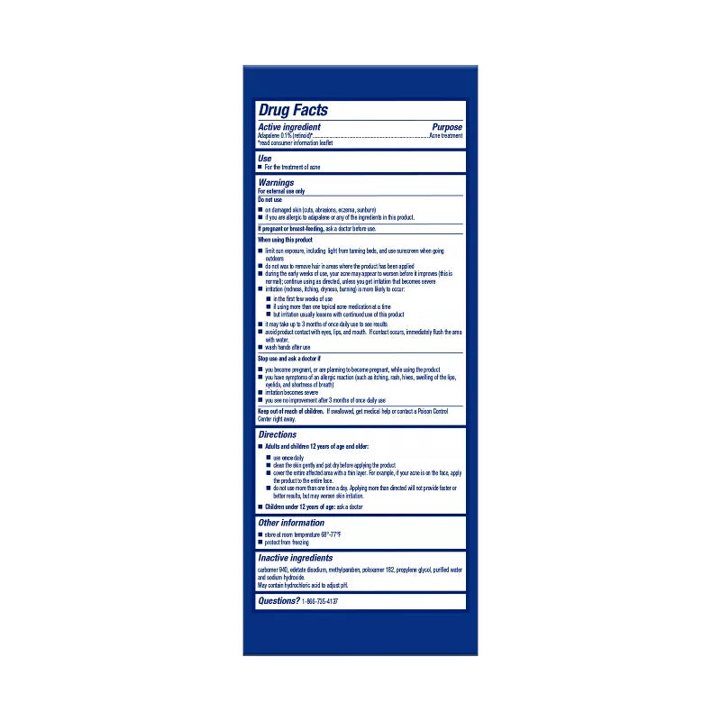 Differin Acne Retinoid Treatment Gel Adapalene 0.1% 1.6 oz (45g) Tube