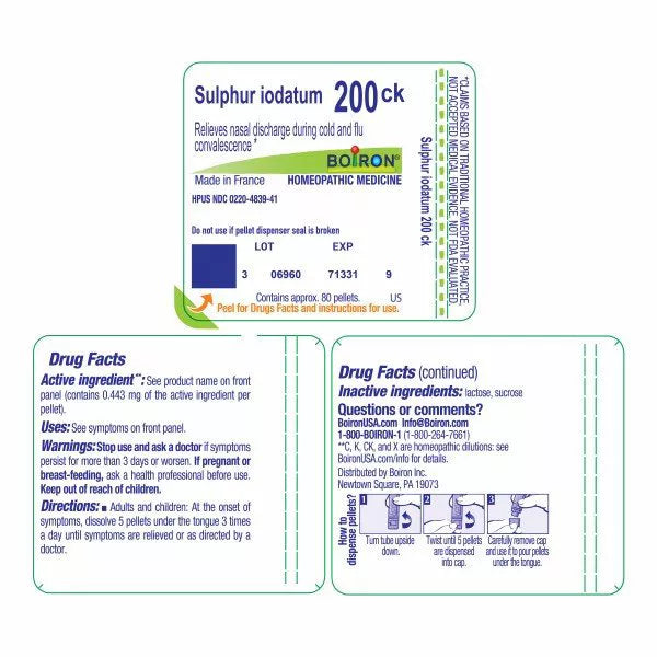 Sulphur Iodatum 200CK by Boiron Homeopathic Single Medicine For Cough, Cold & Flu - 80 Pellet